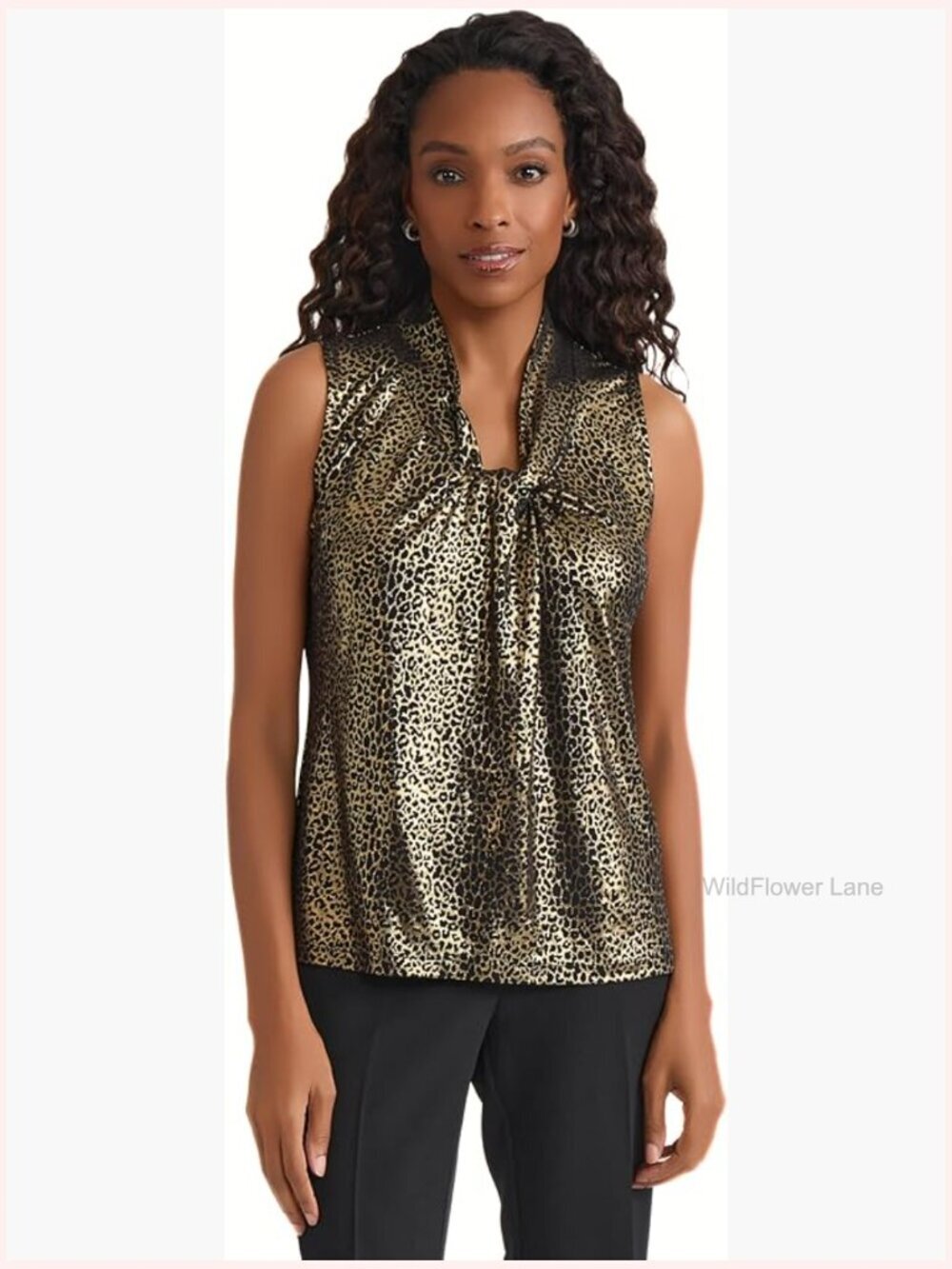 Sleeveless Animal Print Knot Front Top - V-Neck, Polyester Blend, Hand Wash